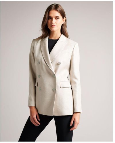 Ted Baker Pyxie Double Breasted Blazer With Peak Lapel - Natural
