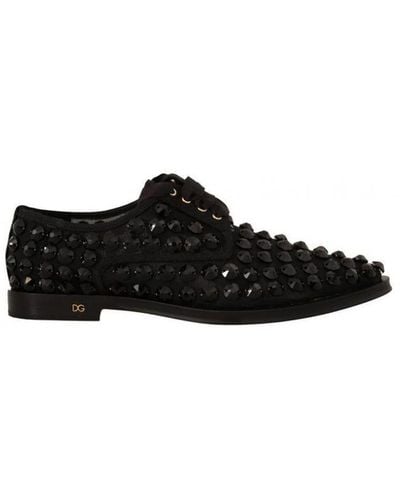 Dolce & Gabbana Lace Up Studded Formal Flats Shoes - Black