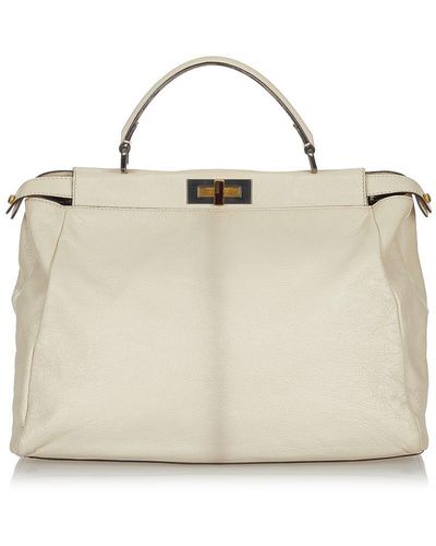 Fendi Vintage Large Peekaboo Leather Satchel White Calf Leather - Natural