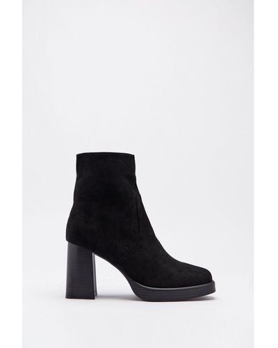 Warehouse Faux Suede Square Toe Platform Ankle Boot - White