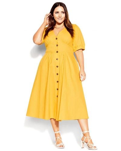 City Chic Plus Size Sunset Stroll Dress - Sunshine - Yellow
