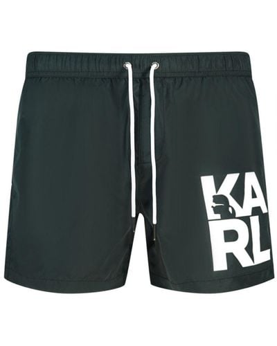 Karl Lagerfeld Block Logo Black Swim Shorts - Green
