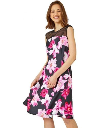 Roman Premium Stretch Floral Mesh Dress - Pink