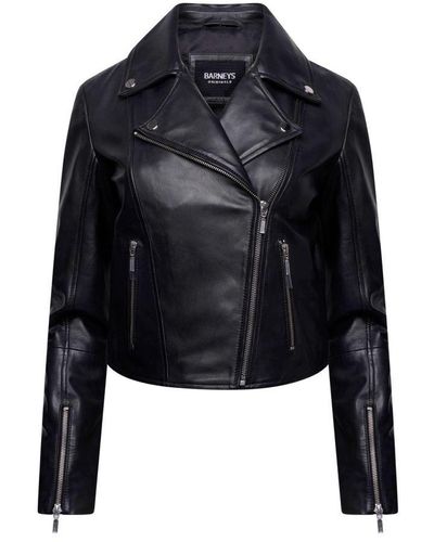 Barneys Originals Real Leather Simple Biker Jacket - Blue