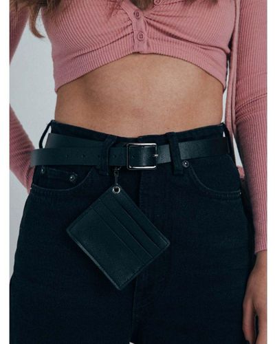 SVNX Pu Leather Belt With Dettachable Card Holder - Black