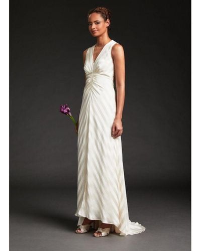 LK Bennett Colette Silk Chevron Stripe Long Wedding Dress - Multicolour