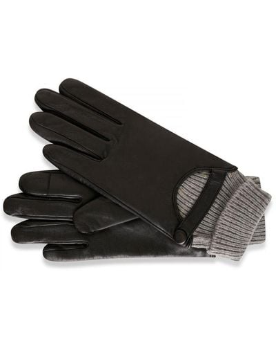 Barneys Originals Real Leather Gloves With Grey Knit Cuff - Black
