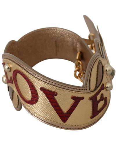 Dolce & Gabbana Gold Leather Love Bag Accessoire Schouder Damesriem - Bruin