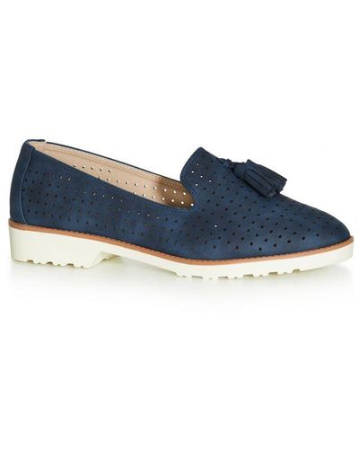 Evans Wide Fit: Perforated Loafers - Navy - Blue