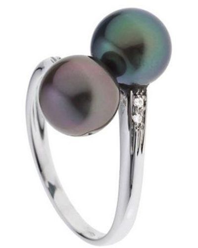 Blue Pearls 375/1000 Witgouden Ring Met 2 Zwarte Tahitiaanse Parels En Diamanten - Meerkleurig