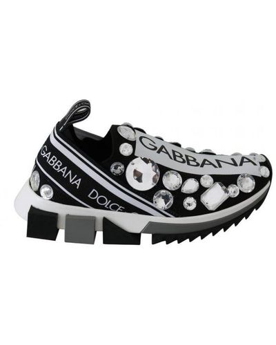 Dolce & Gabbana Black White Crystal 's Trainers Shoes