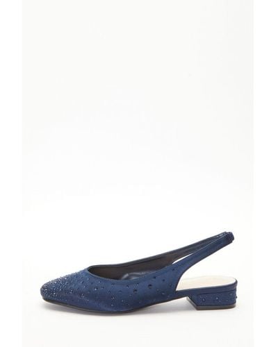 Quiz Satin Diamante Slingback Court Shoes - Blue
