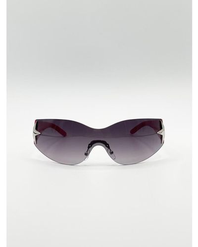 SVNX Wrap Around Racer Sunglasses With Star Hinge Detail - Purple