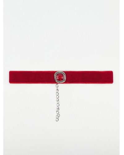 SVNX Faux Velvet Choker Necklace With Jewel - Red