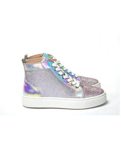 Christian Louboutin Ab/silver Super Lou Strass Fla Trainers Leather - Blue