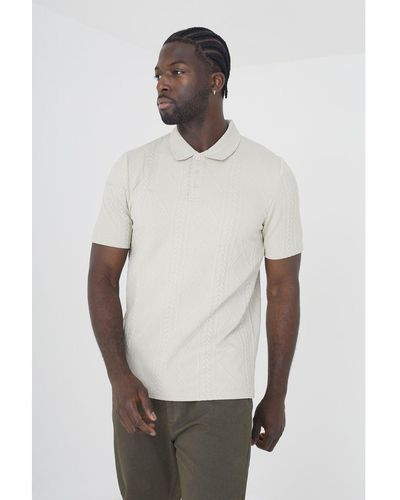 Brave Soul Light 'Brandon' Short Sleeve Jacquard Polo Shirt - White