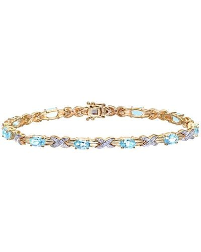 DIAMANT L'ÉTERNEL 9ct Geelgouden Armband Met Diamant En Blauwe Topaas - Wit