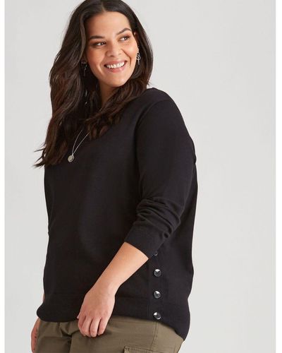 Autograph Knitwear Long Sleeve Novelty Jumper - Plus Size Cotton - Black