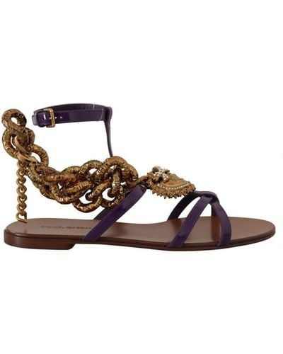 Dolce & Gabbana Ankle Strap Flat Sandals With Chain Embellishment - Brown