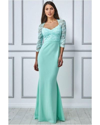 Goddiva Lace Bodice Maxi Dress With Sleeves - Blue