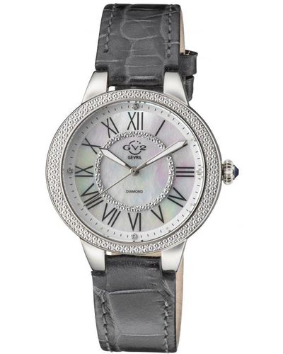 Gevril Gv2 Astor Ii 9140-l9 Zwitsers Quartz Horloge Met Mop Wijzerplaat En Grijs Lederen Diamanten