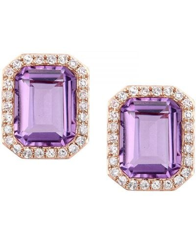 DIAMANT L'ÉTERNEL 9Ct Rose Diamond And Amethyst Rectangular Cut Stud Earrings - Purple