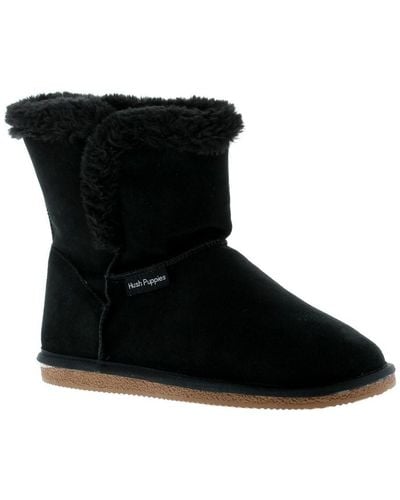 Hush Puppies Boots Ankle Ashleigh Leather Slip On Suede - Black