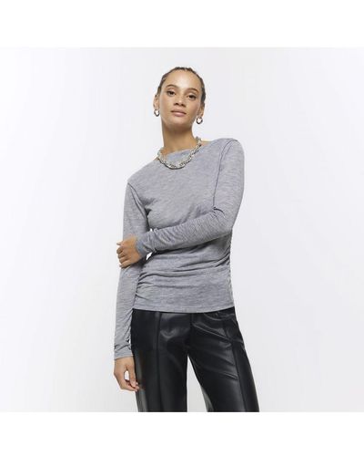 River Island Top Ruched Side Long Sleeve - Grey