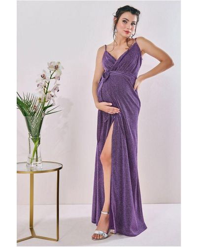 Goddiva Maternity Wrap Spaghetti Strap Maxi - Purple