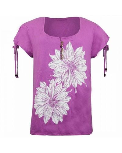 Animal Round Neck Short Sleeve Amberlynn Floral T-Shirt Cl4We311 Z14 Cotton - Purple