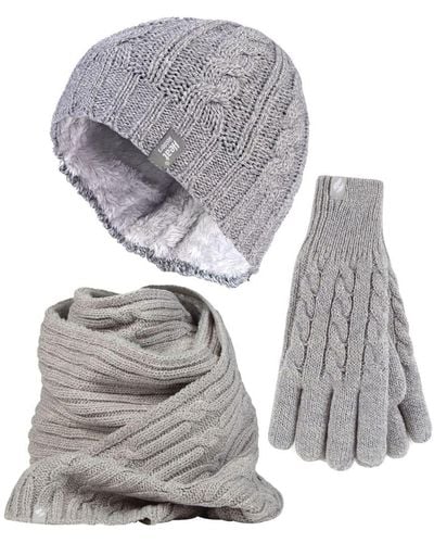 Heat Holders Ladies Knitted Hat Scarf & Gloves Set - Grey