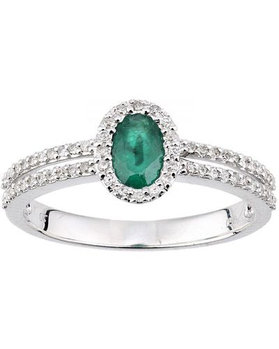 DIAMANT L'ÉTERNEL 18kt Witgouden Ovale Ring Met Diamant En Smaragd Met Diamanten Schouders - Grijs