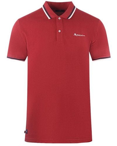Aquascutum Twin Tipped Collar Brand Logo Bordeaux Polo Shirt - Red