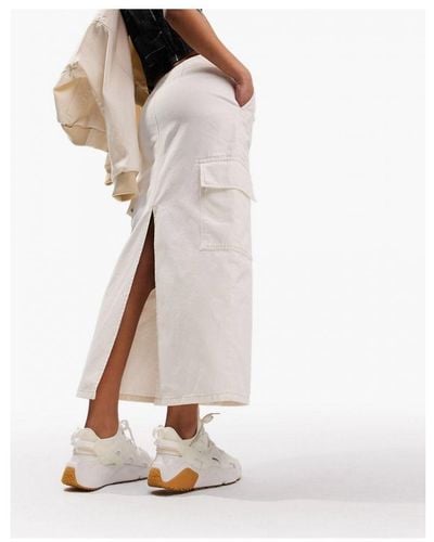 ASOS Parachute Denim Midi Skirt With Cargo Pockets - White