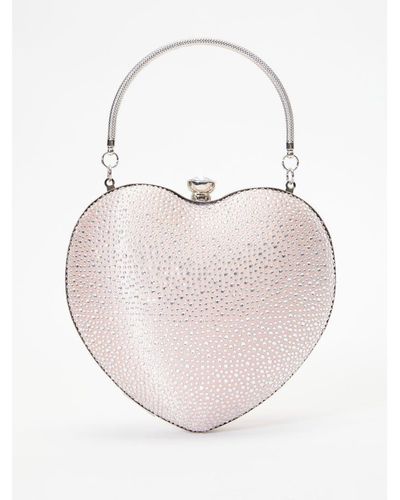 Quiz Pink Satin Diamante Heart Bag
