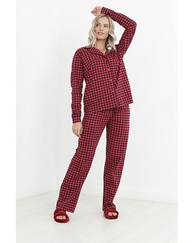Brave Soul Red Cotton Gingham 'gemma' Button Through Pyjama Set