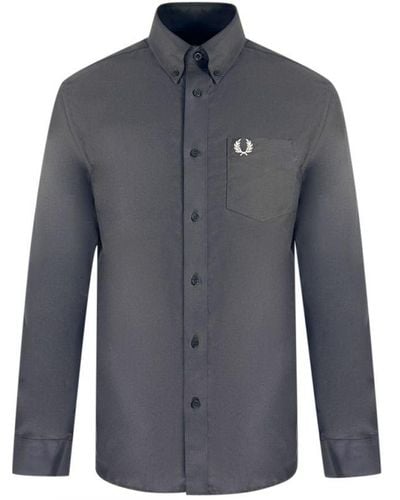 Fred Perry Oxford Gunmetal Grijs Casual Overhemd - Blauw