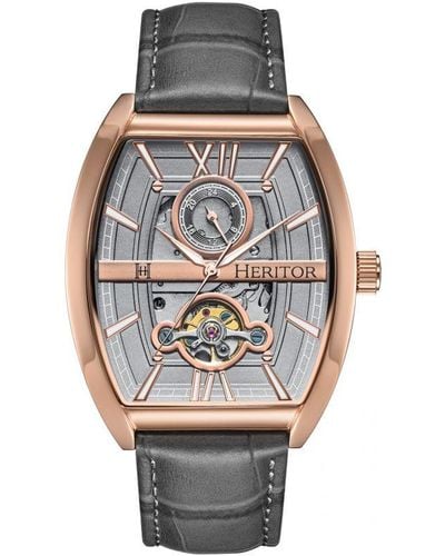 Heritor Masterson Semi-skeleton Leather-band Watch Stainless Steel - Grey