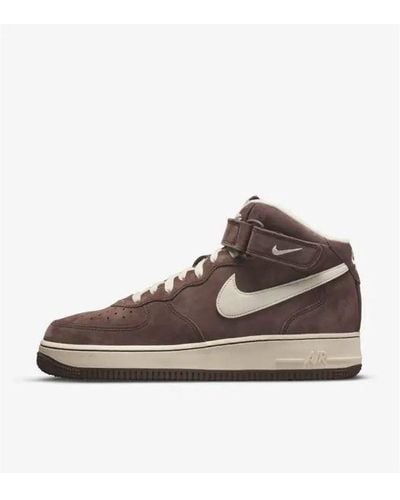 Nike Air Force 1 Mid Trainers Chocolate/cream Suede - White
