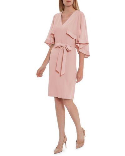 Gina Bacconi Chestina Moss Crepe Dress With Cape - Pink