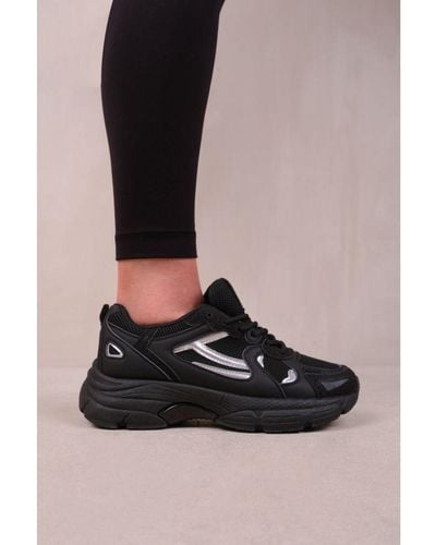 Where's That From Flex Fashion Lace Up Trainers With Mesh Detail Faux Leather - Black