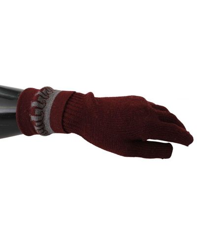 John Galliano Maroon Logo Details Wrist Length Gloves Wool - Brown