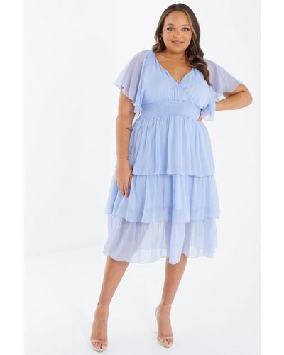 Quiz Curve Chiffon Tiered Midi Dress - Blue