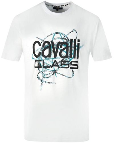 Class Roberto Cavalli Snake Skin Scribble Logo T-Shirt Cotton - White
