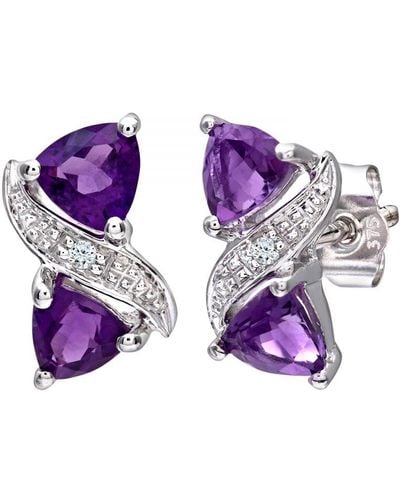 DIAMANT L'ÉTERNEL 9ct White Gold Ladies Diamond And Amethyst Earrings - Purple