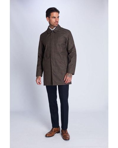 Harry Brown London Harry London Dark Check Single Breasted Trench Coat - Blue