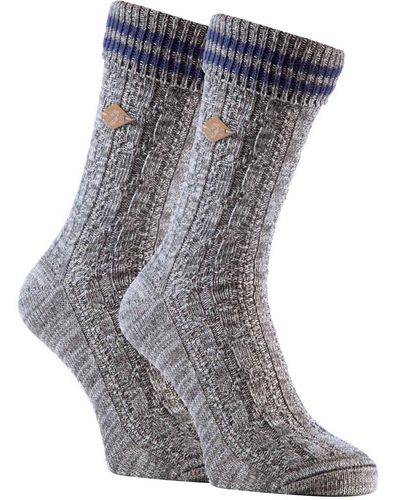 Farah 2 Pack Cable Knit Cotton Boot Dress Socks With Turn Over Top - Grey