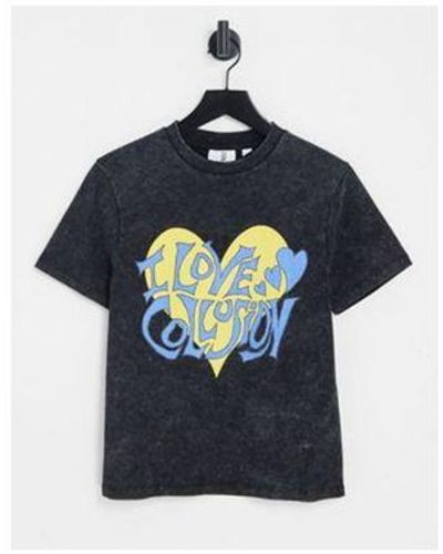Collusion Vintage Fit T-shirt With Heart Print - Blue