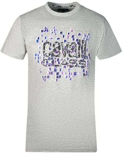 Class Roberto Cavalli Scales Design Logo T-Shirt Cotton - Grey