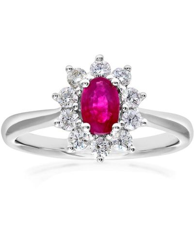 DIAMANT L'ÉTERNEL Cluster Ring, 18Ct Diamond And Ruby 0.33Ct Weight - Pink